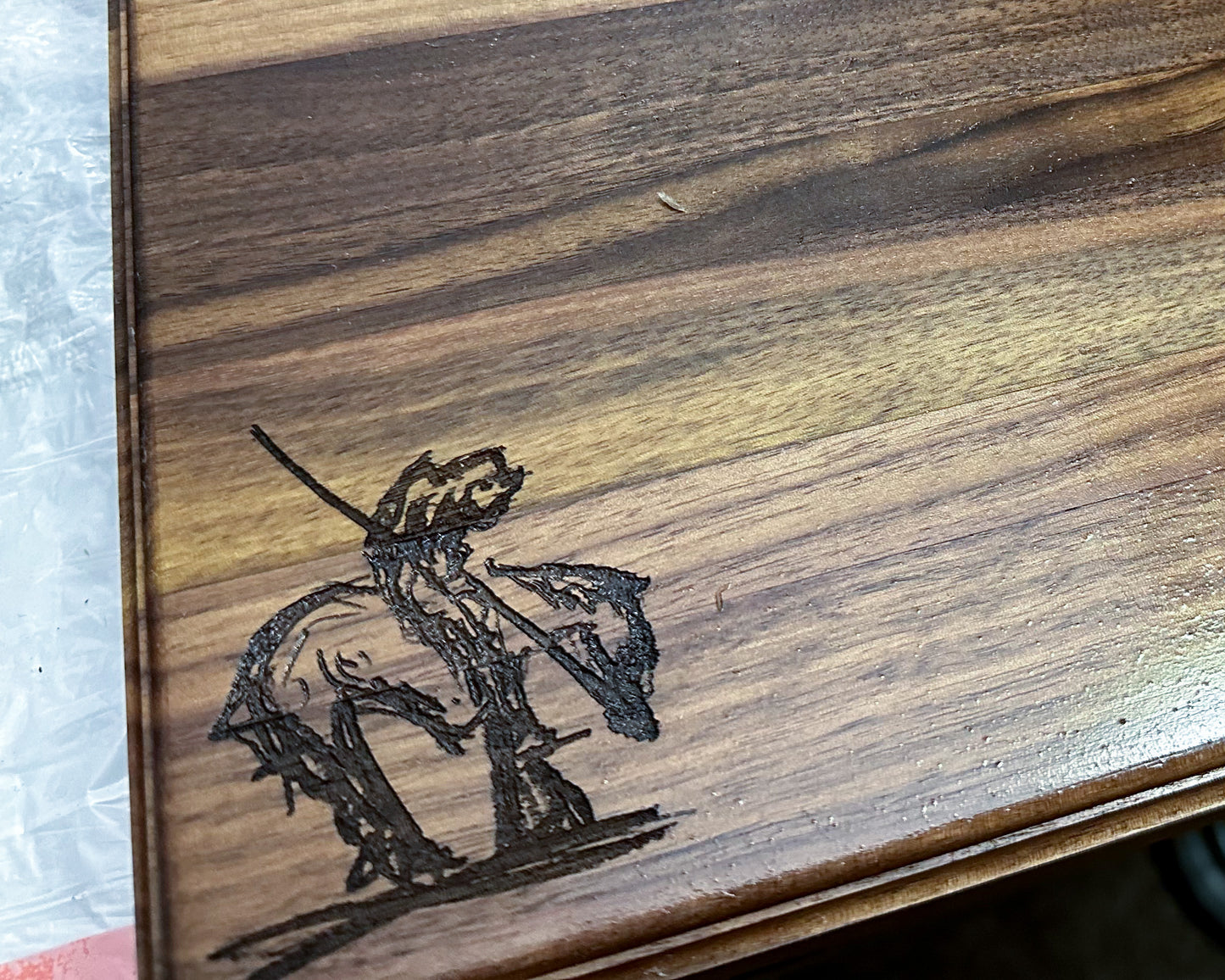 14 x 12 x 1.25 Black Walnut Cutting Board with Engraved End of the Trail