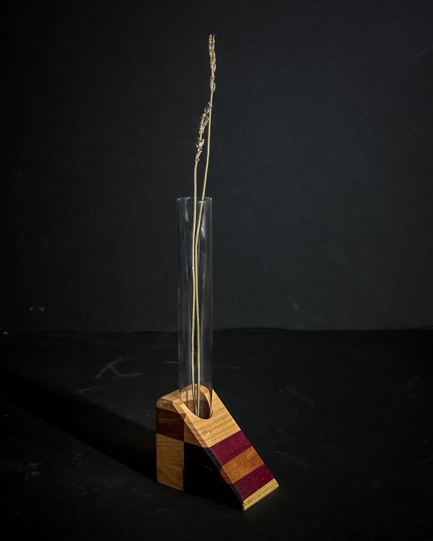 Single Geometric Bud Vase - multi wood