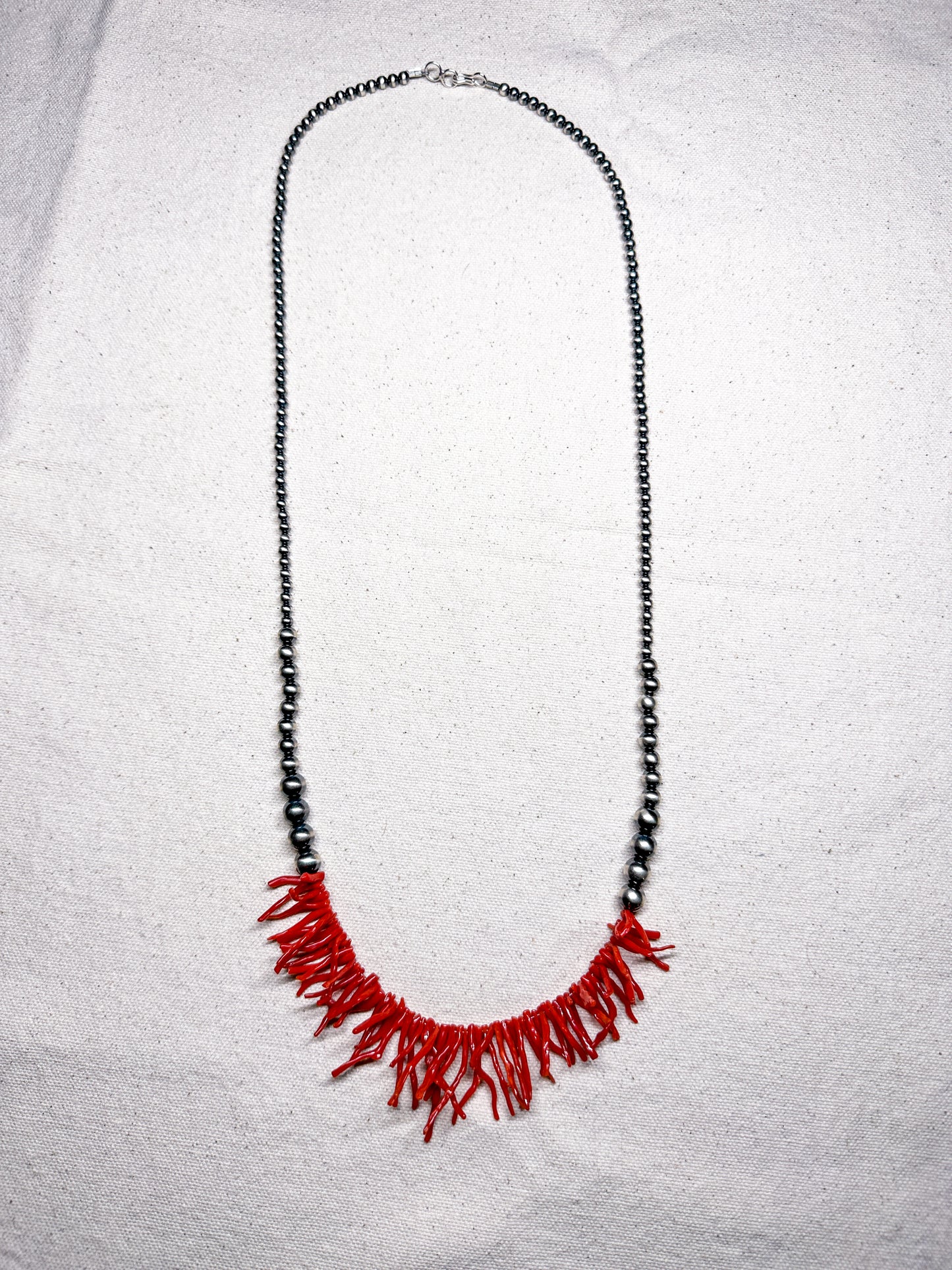 Coral and Sterling Silver necklace 29”