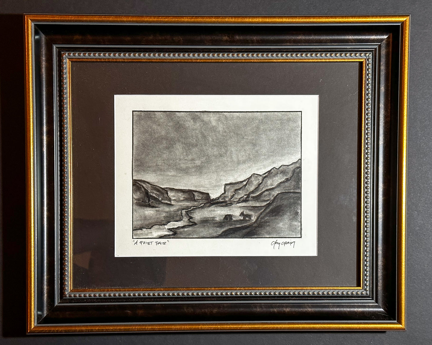 “A Quiet Pair” framed charcoal