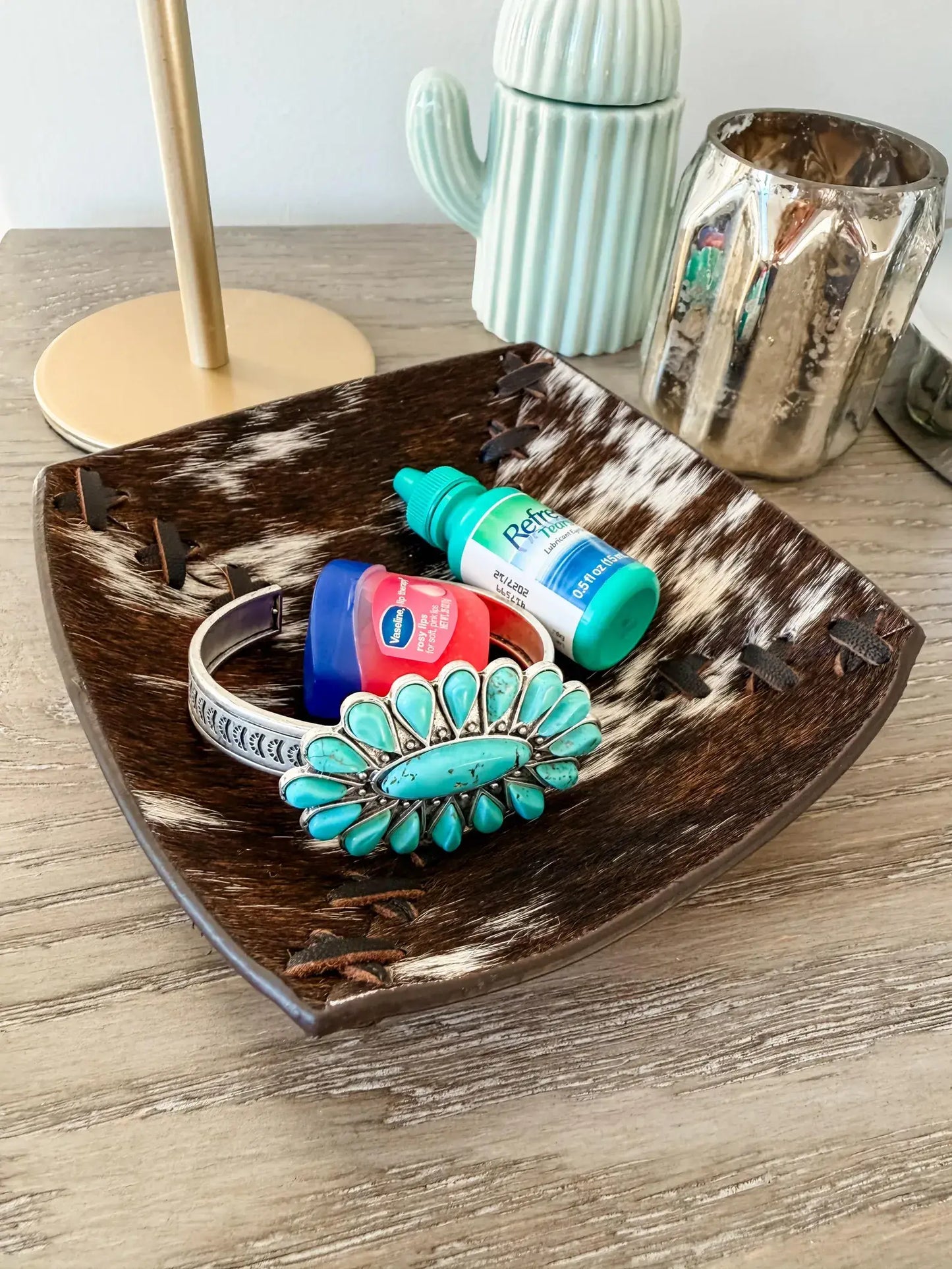 Boho Ranch Shop - COWHIDE LEATHER TRAY - jewelry storage - Genuine Hair On