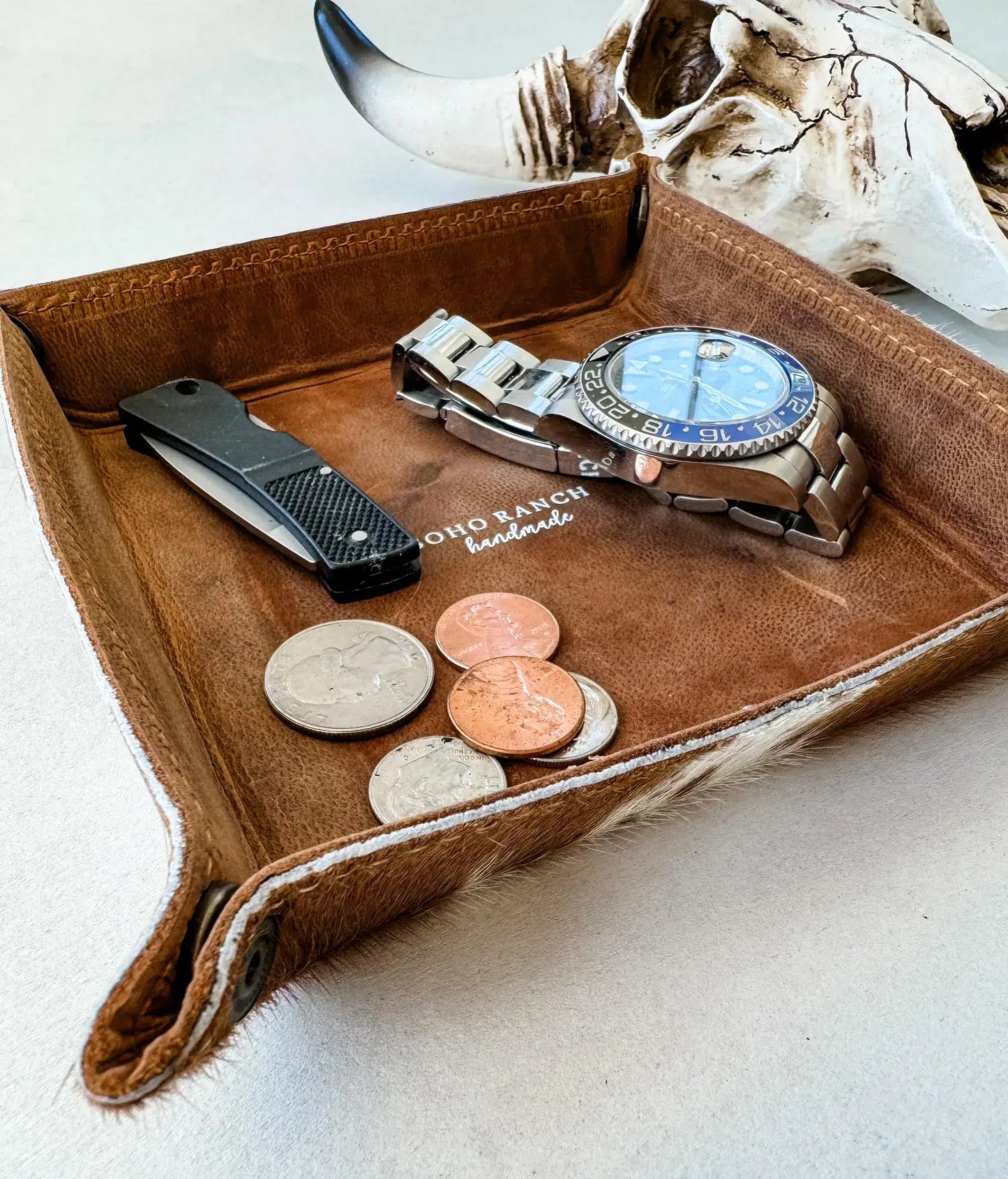 COWHIDE LEATHER TRAY - jewelry storage keys 