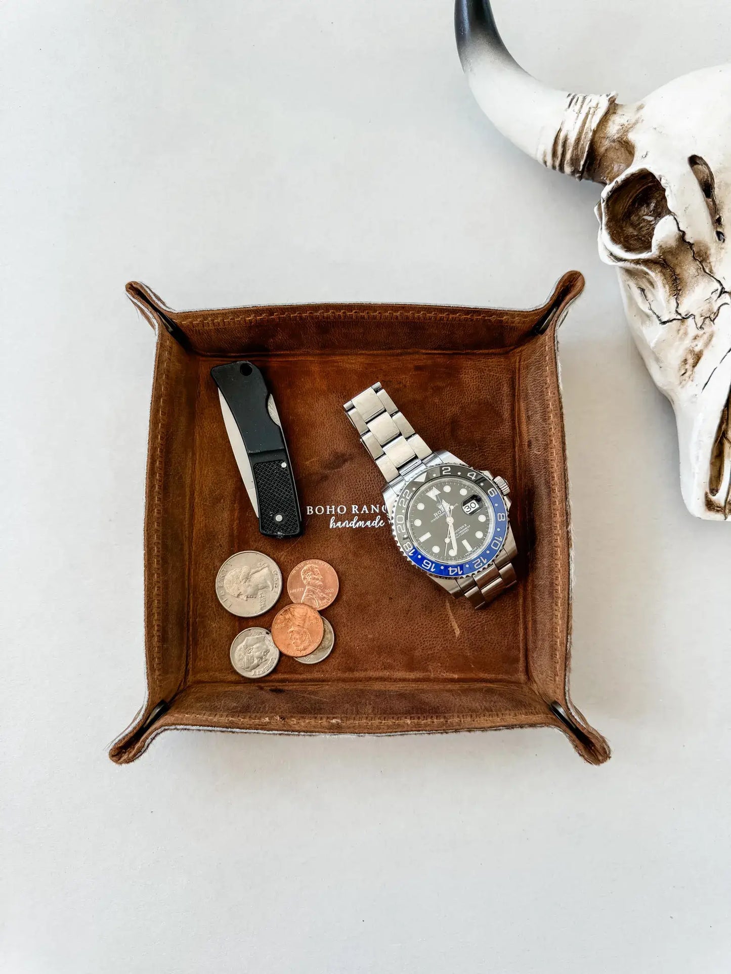 COWHIDE LEATHER TRAY - jewelry storage keys 