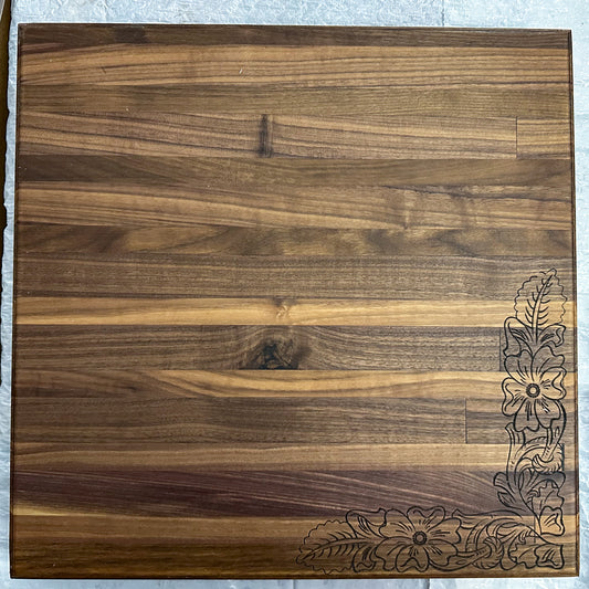17 x 17 x 1.25 Black Walnut with floral pattern