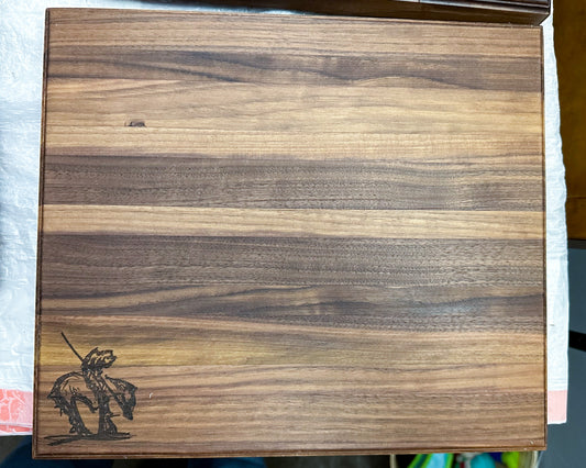 14 x 12 x 1.25 Black Walnut Cutting Board with Engraved End of the Trail