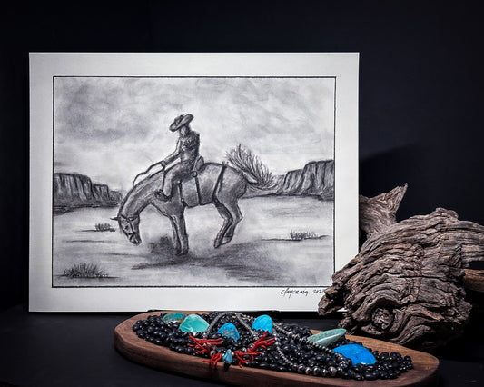 Bronc Rider - 11 x 14 Charcoal