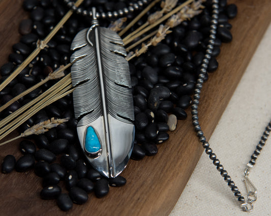 Kingman Turquoise Feather Necklace
