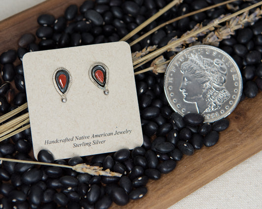 Zuni Coral Stud Earrings