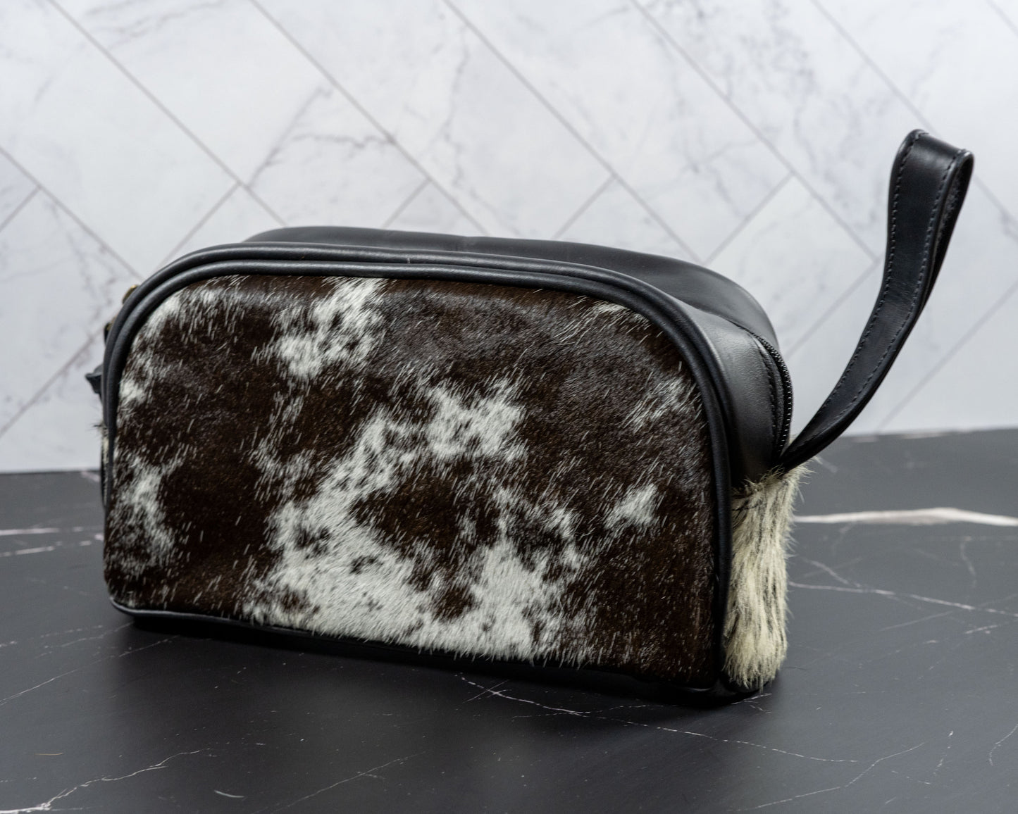 Cowhide Leather Toiletry Dopp Kit Travel Bag