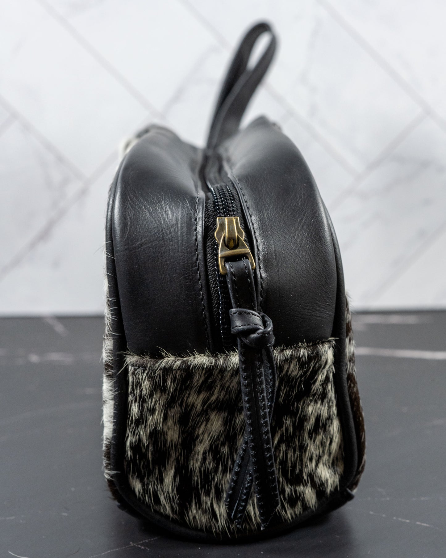 Cowhide Leather Toiletry Dopp Kit Travel Bag