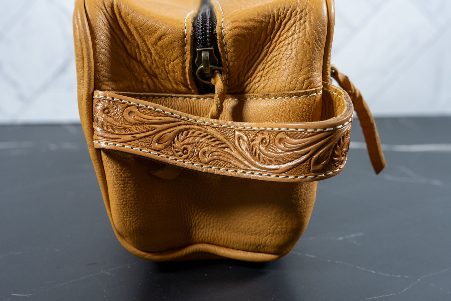 Cowhide | Tooled Leather Toiletry Makeup Shaving Travel Bag