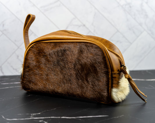 Cowhide Leather Toiletry Dopp Kit Travel Bag