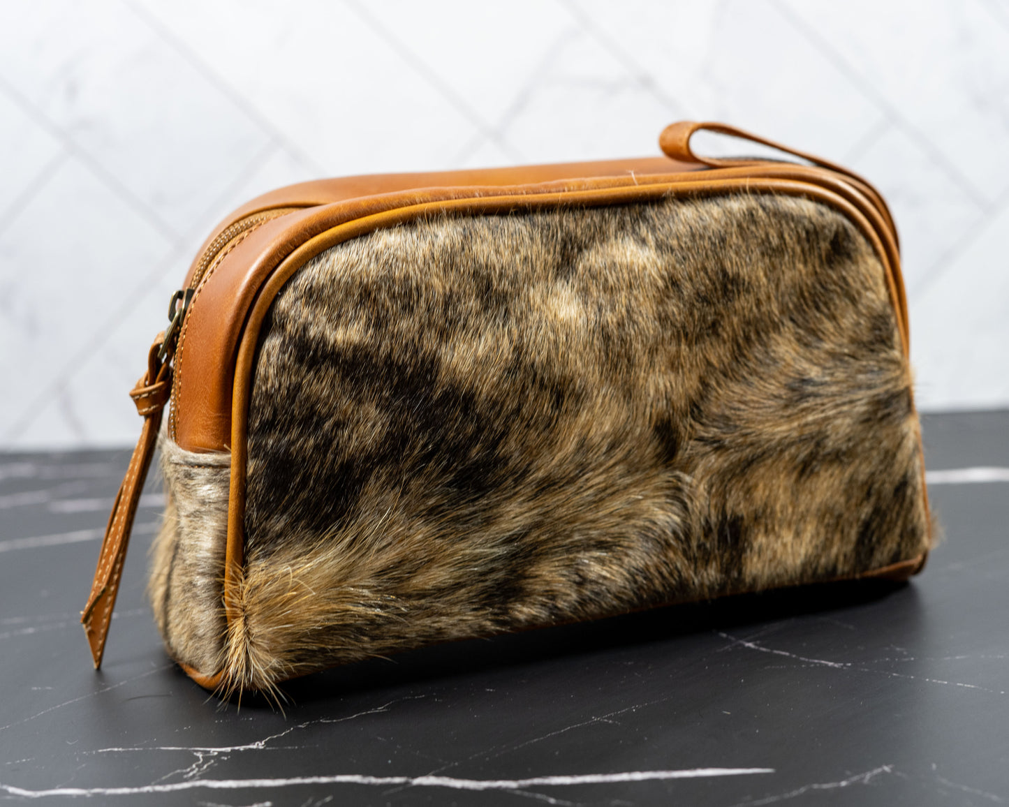 Cowhide Leather Toiletry Dopp Kit Travel Bag