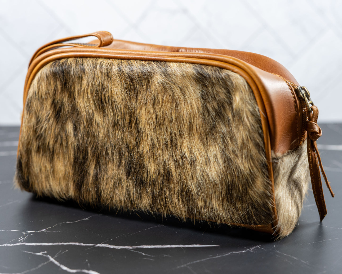 Cowhide Leather Toiletry Dopp Kit Travel Bag