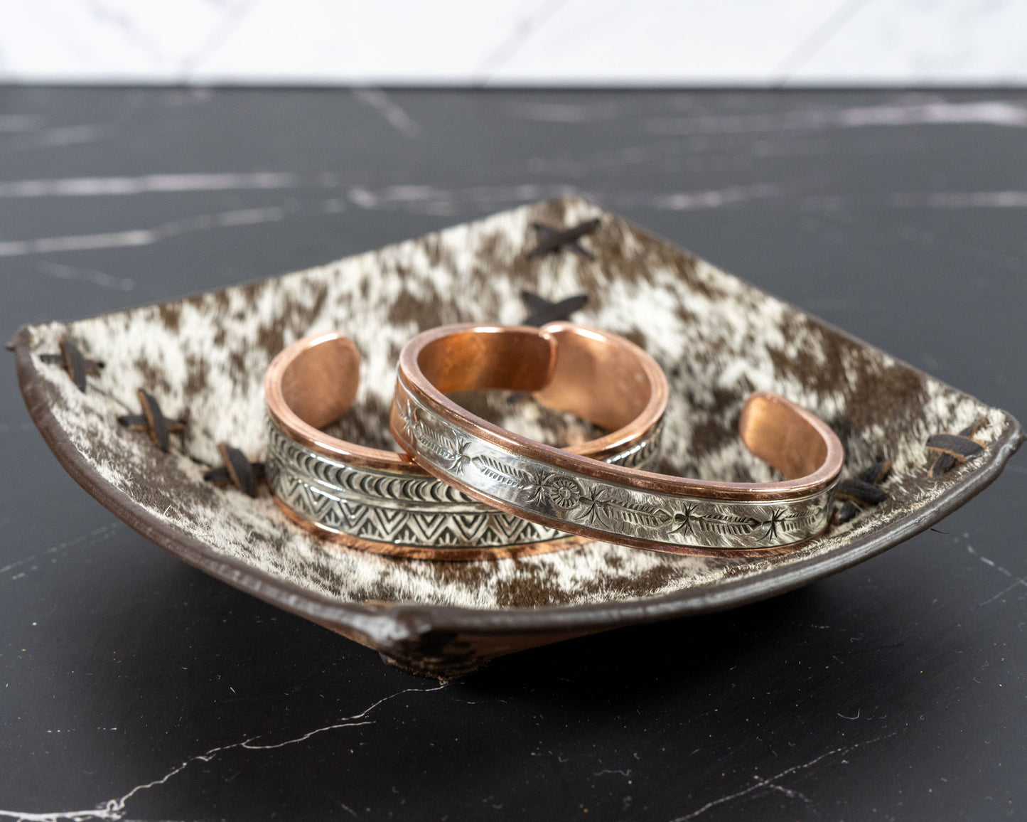 Boho Ranch Shop - COWHIDE LEATHER TRAY - jewelry storage - Genuine Hair On