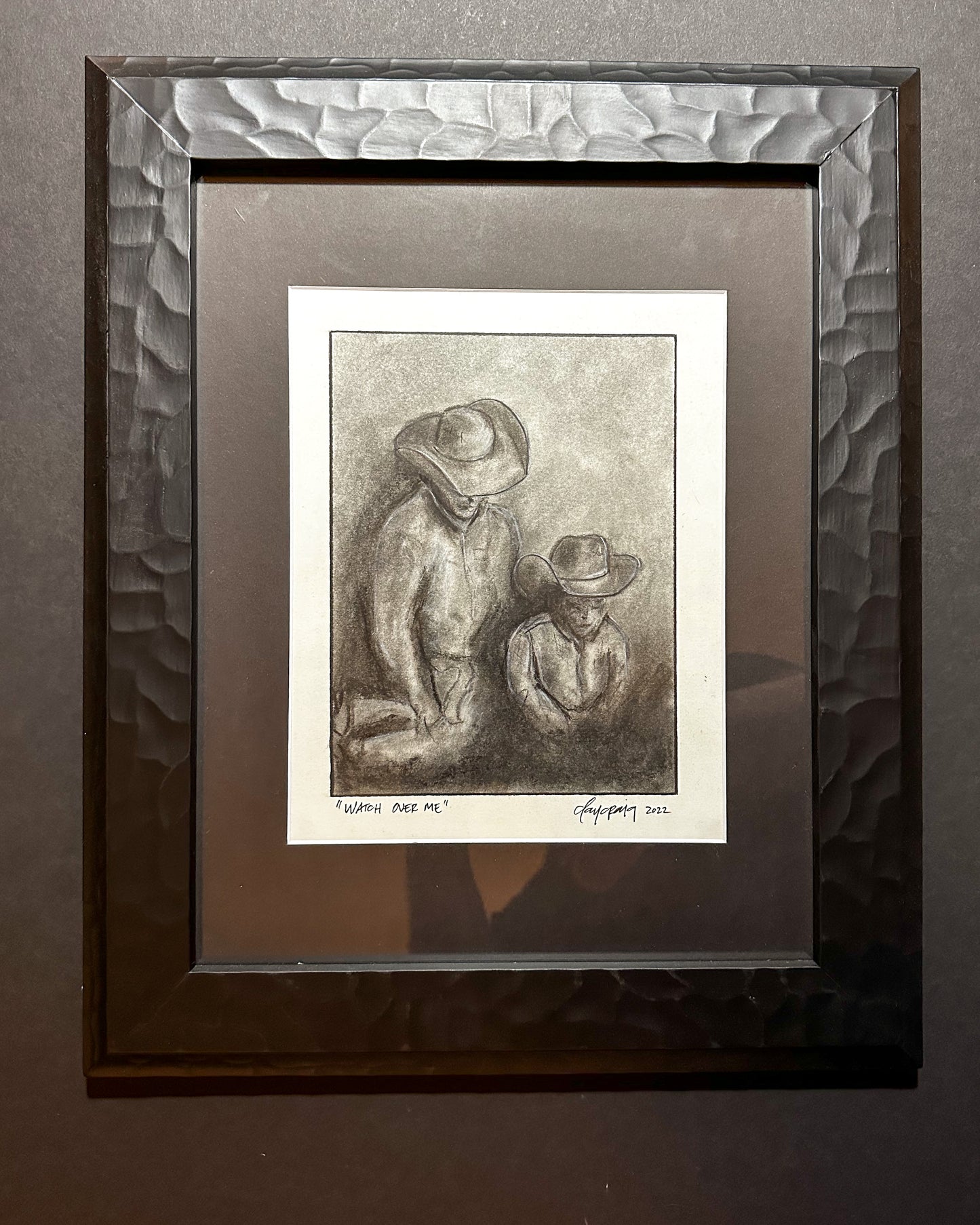 “Watch Over Me” framed charcoal